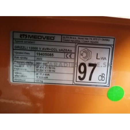 GRIZZLI 12000 VE - ATS AVR Medved trojfázová elektrocentrála - záložný generátor s motorom VANGUARD