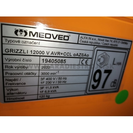 GRIZZLI 12000 VE - ATS AVR Medved trojfázová elektrocentrála - záložný generátor s motorom VANGUARD