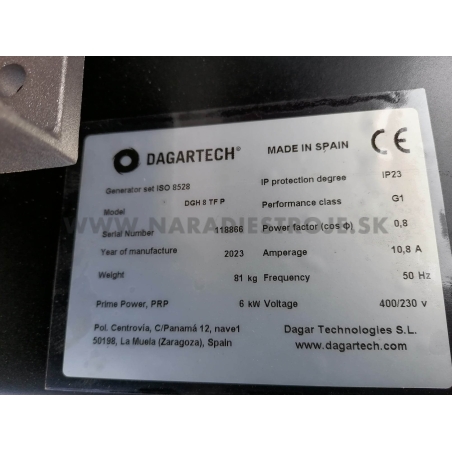 DGH8TFP﻿ Dagartech trojfázová elektrocentrála s motorom Honda GX390