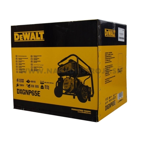 DXGNP65E Dewalt benzínová jednofázová elektrocentrála s max. výkonom 6,5 kVA a ručným štartovaním