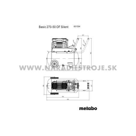 Basic 270-50 OF Silent Metabo bezolejový dvojvalcový kompresor