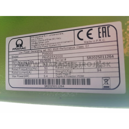 PX8000 Pramac jednofázová elektrocentrála s AVR a elektrickým štartom