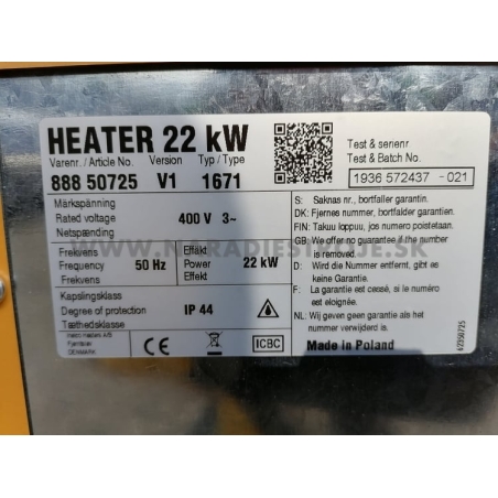 Heater 22KW Inelco elektrický ohrievač s ventilátorom profesionálny